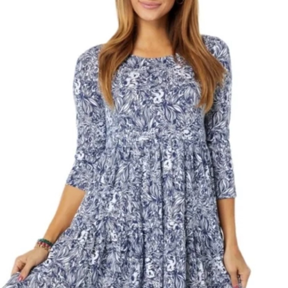 LILLY PULITZER GEANNA GDAY MATE HIGH TIDE NAVY COTTON SWING DRESS SIZE XXL